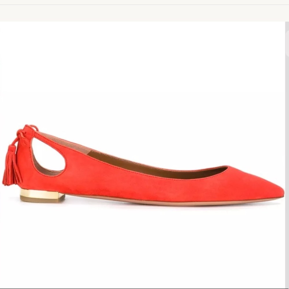 Aquazzura Forever Marilyn Tassel Bow Suede Flats - Picture 2 of 8